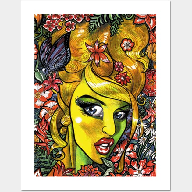 Flower Power Girl in Yellow Wall Art by rsacchetto